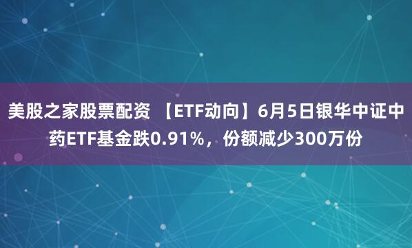 美股之家股票配资 【ETF动向】6月5日银华中证中药ETF基金跌0.91%，份额减少300万份